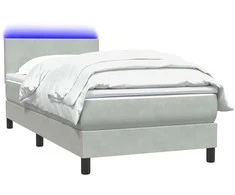 Lova su spyruokliniu/čiužiniu/LED, šviesiai pilka, 90x220 cm, aksomas
