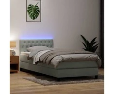 Lova su spyruokliniu/čiužiniu/LED, šviesiai pilka, 90x210 cm, aksomas
