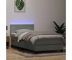 Lova su spyruokliniu/čiužiniu/LED, šviesiai pilka, 90x210 cm, aksomas
