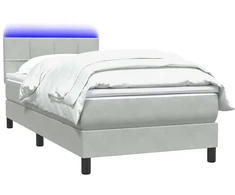 Lova su spyruokliniu/čiužiniu/LED, šviesiai pilka, 80x210 cm, aksomas