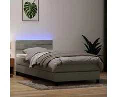 Lova su spyruokliniu/čiužiniu/LED, šviesiai pilka, 90x210 cm, aksomas