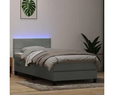 Lova su spyruokliniu/čiužiniu/LED, šviesiai pilka, 80x210 cm, aksomas