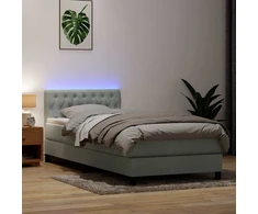 Lova su spyruokliniu/čiužiniu/LED, šviesiai pilka, 80x220 cm, aksomas
