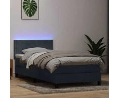 Lova su spyruokliniu/čiužiniu/LED, tamsiai pilka, 90x220 cm, aksomas