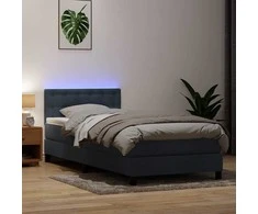 Lova su spyruokliniu/čiužiniu/LED, tamsiai pilka, 90x220 cm, aksomas