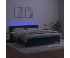 Lova su spyruoklėmis/čiužiniu/LED, žalia, 180x200cm, aksomas