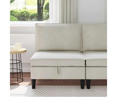 Vidurinė sofa su saugykla Kreminė Aksomas