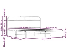 Lovos rėmas be čiužinio, dūminio ąžuolo, 200x200cm, metalas