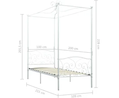 Lovos rėmas su baldakimu, baltos spalvos, 100x200cm, metalas