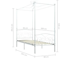 Lovos rėmas su baldakimu, baltos spalvos, 90x200cm, metalas
