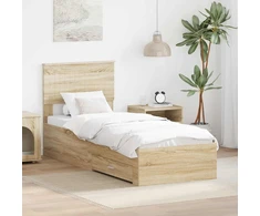 Lova Lovos rėmas su stalčių Sonamos ąžuolo ir sidabro 75 x 190 cm