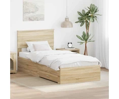 Lova Lovos rėmas su stalčių Sonamos ąžuolo ir sidabro 75 x 190 cm