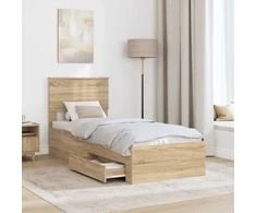 Lova Lovos rėmas su stalčių Sonamos ąžuolo ir sidabro 75 x 190 cm