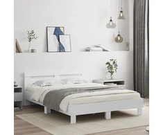 Lovos rėmas su galvūgaliu ir LED, baltos spalvos, 140x190cm