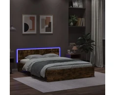 Lovos rėmas su galvūgaliu ir LED, dūminio ąžuolo, 160x200cm