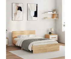Lova Lovos rėmas su galvūgaliu ir LED, sonoma ąžuolo, 135x190cm