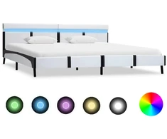 Lovos rėmas su LED, baltos sp., 180x200cm, dirbtinė oda