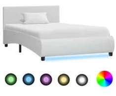 Lova Lovos rėmas su LED, baltos spalvos, 90x200cm, dirbtinė oda