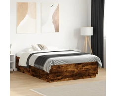 Lova Lovos rėmas su LED, dūminio ąžuolo, 135x190cm, apdirbta mediena