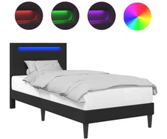Lova Lovos rėmas su LED juostelėmis Juoda 100 x 200 cm Dirbtinė oda