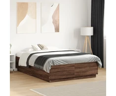 Lova Lovos rėmas su LED, rudas ąžuolo, 135x190cm, apdirbta mediena