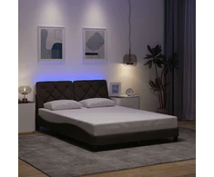 Lovos rėmas su LED šviesa, be čiužinio, tamsiai rudas, 140x190 cm, audinys