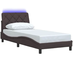Lovos rėmas su LED šviesa ir čiužiniu, tamsiai rudas, 80x200 cm, audinys