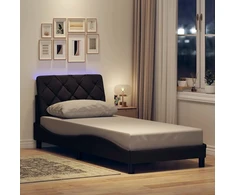 Lovos rėmas su LED šviesa ir čiužiniu, tamsiai rudas, 80x200 cm, audinys