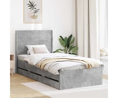Lova Lovos rėmas su saugojimu ir nugara Betono pilka 90 x 200 cm