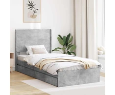 Lova Lovos rėmas su saugojimu ir nugara Betono pilka 90 x 190 cm