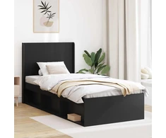 Lova Lovos rėmas su saugojimu ir nugara Juoda 75 x 190 cm