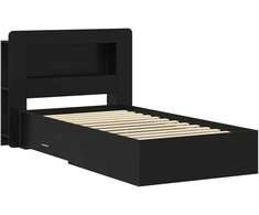 Lova Lovos rėmas su saugojimu Juoda 75 x 190 cm Apdirbta mediena