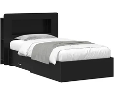 Lova Lovos rėmas su saugojimu Juoda 75 x 190 cm Apdirbta mediena