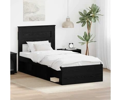Lova Lovos rėmas su saugykla Juoda 75 x 190 cm Kietos pušies mediena