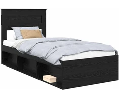 Lova Lovos rėmas su saugykla Juoda 75 x 190 cm Kietos pušies mediena