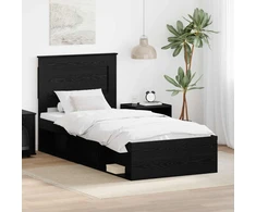 Lova Lovos rėmas su stalčių Juoda 90 x 190 cm Kietos pušies mediena