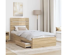 Lova Lovos rėmas su stalčių Sonamos ąžuolo ir sidabro 75 x 190 cm