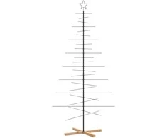 Metalinė Kalėdų eglutė su mediniu pagrindu, juoda, 210cm