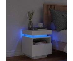 Naktinė spintelė su LED lemputėmis, balta, 40x39x48,5cm