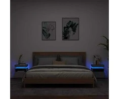 Naktinės spintelės su LED, 2vnt., betono pilkos, 40x39x48,5cm