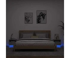 Naktinės spintelės su LED, 2vnt., betono pilkos, 40x39x37cm