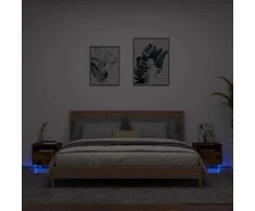 Naktinės spintelės su LED, 2vnt., dūminės ąžuolo, 40x39x37cm