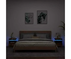 Naktinės spintelės su LED, 2vnt., dūminės ąžuolo, 40x39x48,5cm