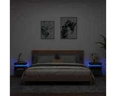 Naktinės spintelės su LED, 2vnt., juodos, 40x39x48,5cm
