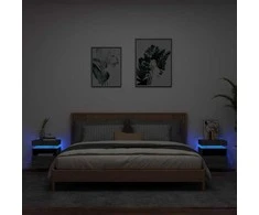 Naktinės spintelės su LED, 2vnt., pilkos ąžuolo, 40x39x48,5cm