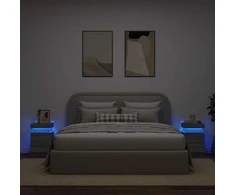 Naktinės spintelės su LED, 2vnt., pilkos ąžuolo, 35x39x55cm