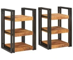 Naktinis staliukas 2 pcs Ruda ir juoda Kietas mango medis