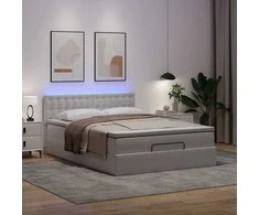 Osmanų lova su čiužiniais ir LED, 140x190cm, dirbtinė oda