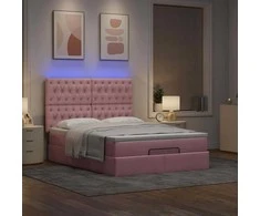 Osmanų lova su čiužiniais ir LED Rožinė 140x200cm Velvet