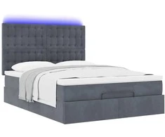 Osmanų lova su čiužiniais ir LED Tamsiai pilka 140x200cm Velvet